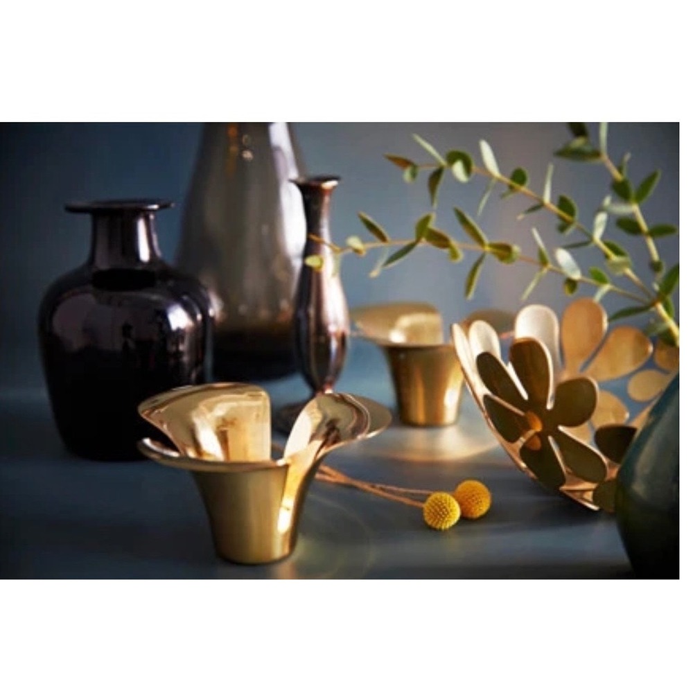 IKEA Stockholm Gold Flower TeaLight Candle Holders Set of 3 Monica Forster Brass